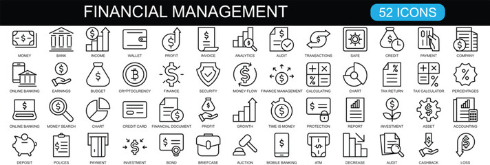 Financial Management Outline Icons Set.