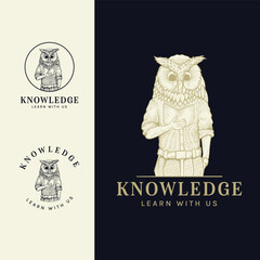 owl mascot with engraving style for your brand