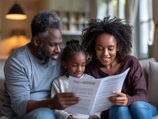 Obraz premium Happy Family Discussing Savings Plan with Financial Consultant at Home with Professional Lighting and Genuine Expressions