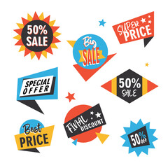 Warehouse sale banner. Memphis style. Sale offer price sign. Warehouse sale symbol. Geometric vector banner. Discount text.