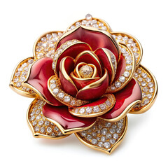 Brooch with a red rose and a diamond center