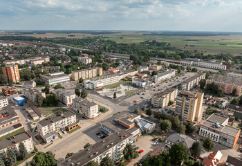 Radviliskis City Downtown In Siauliai District. Lithuania. Drone Point of View.
