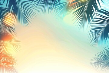 Vintage frame made of palm leaves. Tropical background with copy space in gradient colors. Summer party, travel, holiday, vacation. Border for banner, poster, invitation
