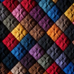 Obraz premium A vibrant and colorful abstract pattern of woven threads, creating a geometric design. The textured surface adds depth and visual interest.