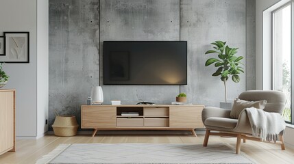 Modern Living Room Interior with Concrete Wall