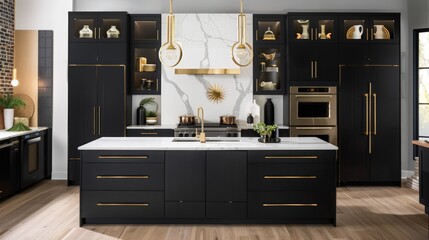 Modern Black and Gold Kitchen Interior Design