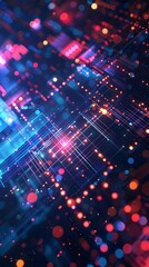 Obraz premium Abstract Futuristic Digital Cyber Technology Network Lights. AI Generated