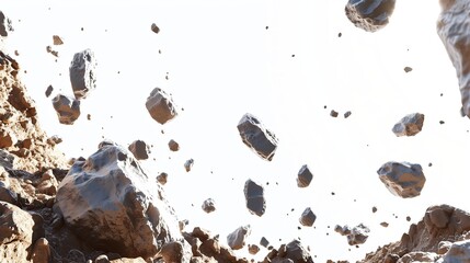 floating meteor space rocks in low gravity environment isolated on white background