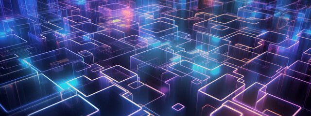 Futuristic Digital Grid with Neon Light Effects