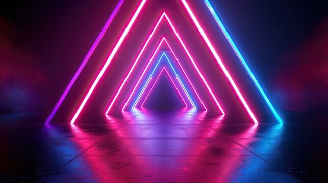 abstract neon light triangle tunnel sci-fi modern futuristic background
