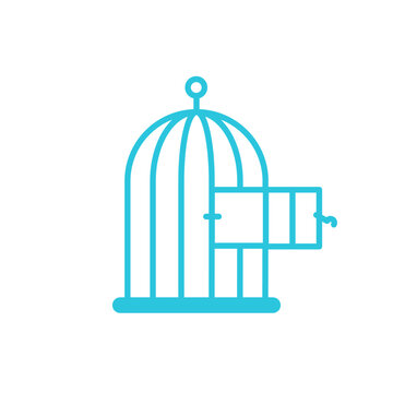 recommend clip art: Cage with open door icon. Bird cage. Isolated on white background. From blue icon set.