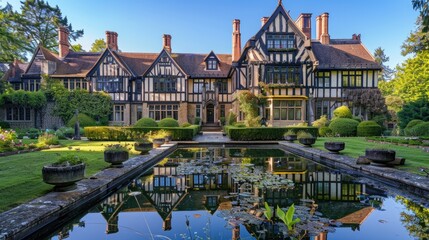 Obraz premium A grand countryside manor with a Tudor architectural style