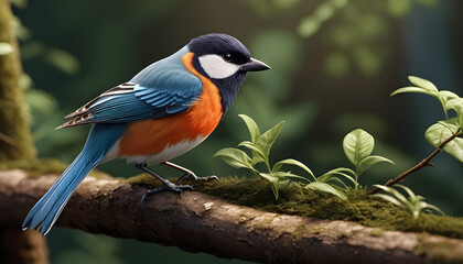 Naklejka premium Colorful bird on tree branch. Generative Al