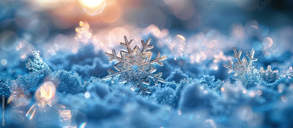 Poster sparkling snowflake on a snowy background