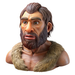 Fototapeta premium Digital rendering of a Neanderthal man with robust build, thick beard, and fur clothing, symbolizing Stone Age life