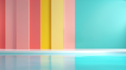 Wallpaper showcasing a 3D into a pastel-colored pool, rendered in a Memphis art style. The minimalist composition emphasizes the fluidity of movement and the vibrant