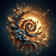Fiery Swirl of Elegance: An Abstract Stylized Letter S Amidst Vibrant Hues in Ornate Artistic Fantasy Design