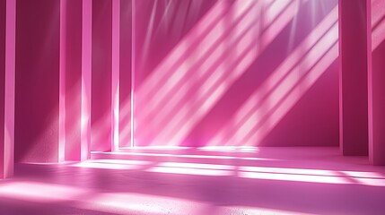 This is a 3D rendering of a pink room with a staircase. The room is lit by a large window on the right side of the image.