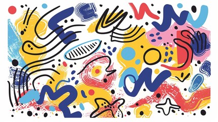 Obraz premium A doodle sketch in a colorful style, featuring shapes and lines on a white background, ideal for concept design.