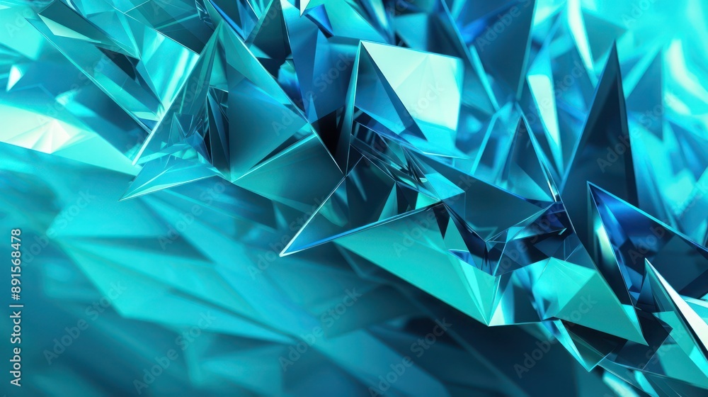 Aufkleber low poly abstract background with vibrant shades of blue and teal, featuring sharp geometric shapes 