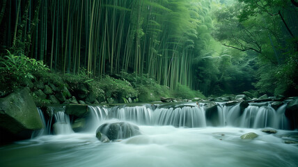竹林に囲まれた日本の河川