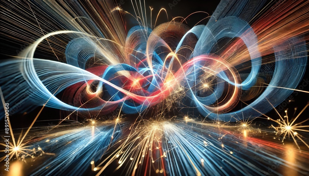 Poster abstract heartbeat pulse with colorful lines and lights.