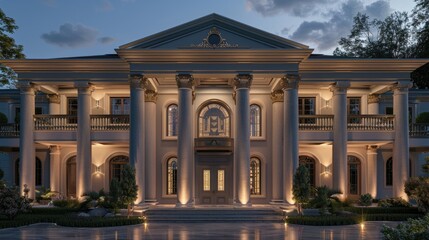 Fototapeta premium A grand suburban mansion with a neo-classical design