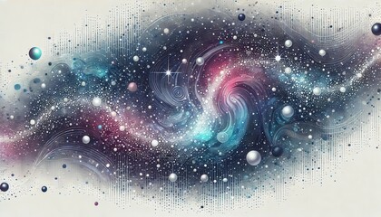 Fototapeta premium Cosmic Dance of Light and Color: A mesmerizing abstract artwork depicting a swirling nebula with vibrant hues of pink, blue, and white, scattered with ethereal orbs. Its intricate details and captivat