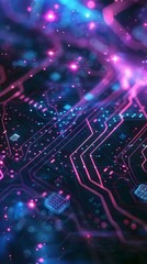 futuristic circuit board neon lights digital technology. AI Generated