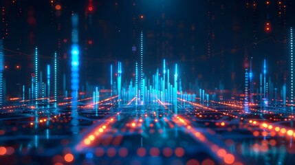 Fototapeta premium Futuristic Digital Cityscape Lights Technology Data Visualization. AI Generated