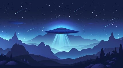 Fototapeta premium A blue sky with a large blue UFO flying through it