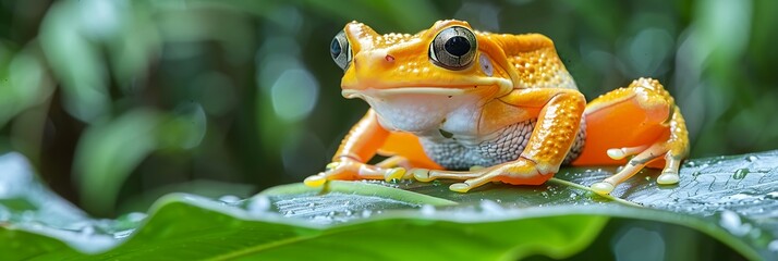 Amazonian Marsupial Frog Gastrotheca riobambae perched on a leaf in the Amazon rainforest locally known as Rmarsupial