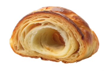 Croissants on a white isolated background  half cut into pieces. Serve yourself a delicious fluffy croissant suitable for menu design, restaurants, bakeries. French classic PNG