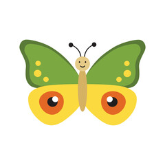 Cute butterfly kids cartoon character. Vector illustration isolated on white background. Color insect clipart. Baby shower design elements. Party invitation, birthday celebration. Spring, summer decor © yuliabikirova