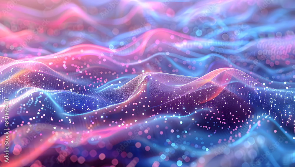 Poster abstract wavy background with blue and pink gradient and sparkle effect