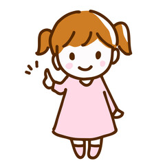笑顔で指を立てるかわいい女の子の手描き線画イラスト