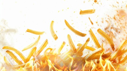 Obraz premium French fries levitate isolated on white background.