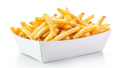 French fries levitate isolated on white background.
