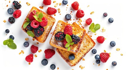 Creative trendy croissant in a shape of cube with chocolate and raspberry