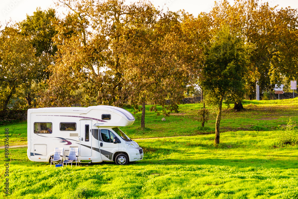 Canvas Prints camper and chairs on nature