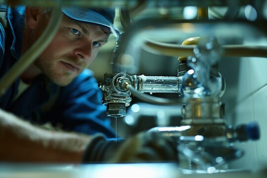 A plumber fixing a leak under a sink.