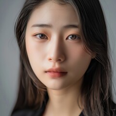 Obraz premium Close-up portrait of a confident korean girl, professional shoot. Close-up portrait. Photo realistic.