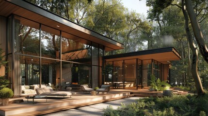 A luxurious forest retreat with a sleek