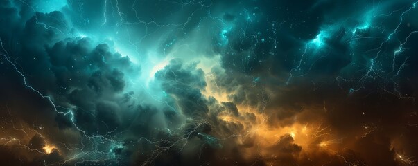 A dramatic lightning strike in a dark, stormy sky.