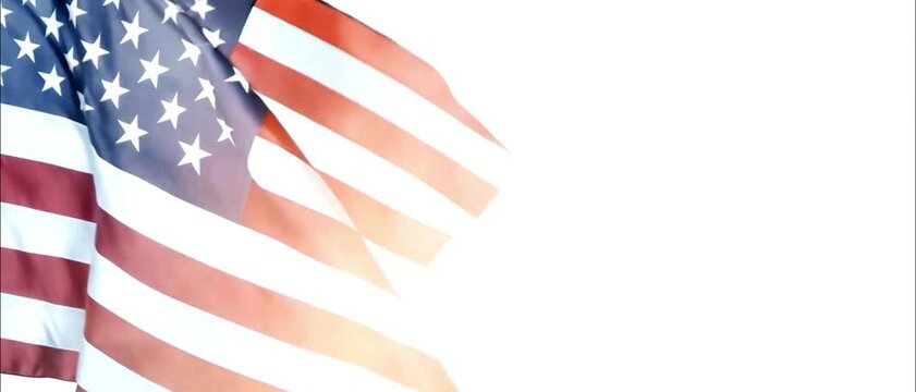 United States of America flag waving on white background. USA flag with fireworks background for 4 July independence day, Election Day concept 4k video