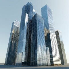 Reflective skyscrapers, business office buildings. business. Photo realistic.