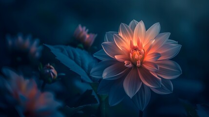 Ethereal Glowing Flower Against Dark Backdrop Botanical Image