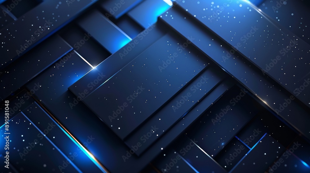 Aufkleber digital abstract background of blue and black geometric shapes with glowing edges and subtle particl