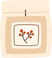 Cozy autumn scented candle. Aromatic hand drawn hygge candle. Aromatherapy and relaxation. Flat vector illustration.