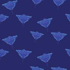 Devilfish seamless pattern purple and blue. Cartoon style icons ocean fish vector animals repeat pattern background for fabric and clothes design.